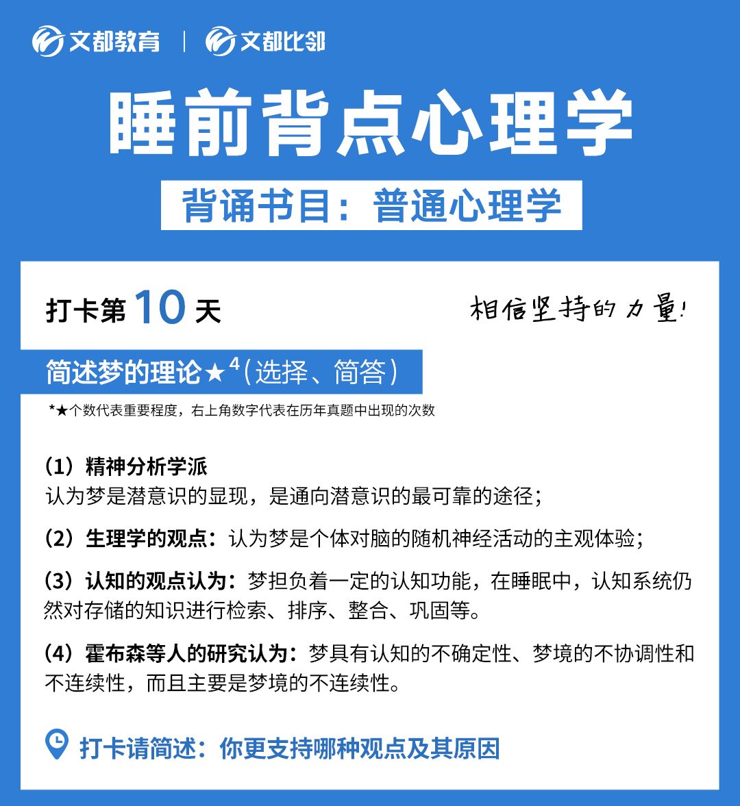 睡前背点心理学之文都考研：简述梦的理论