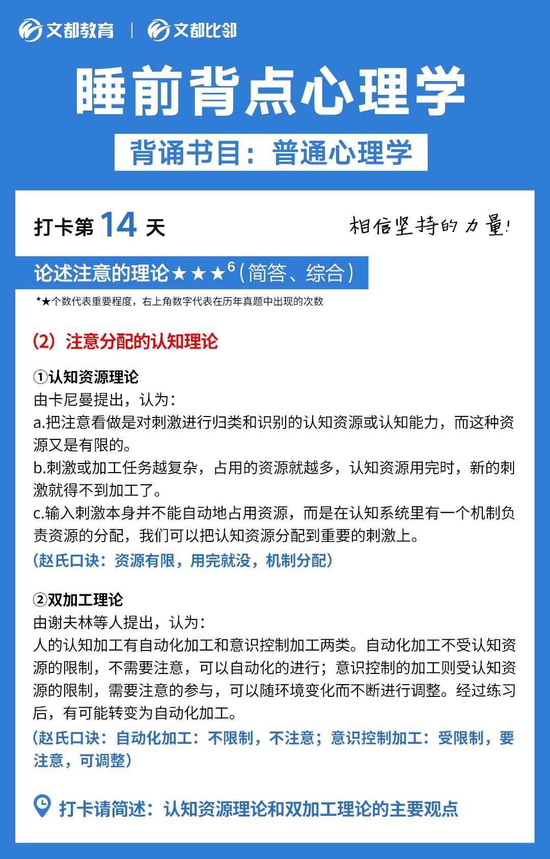 睡前背点心理学之文都考研：认知资源理论和双加工理论的观点