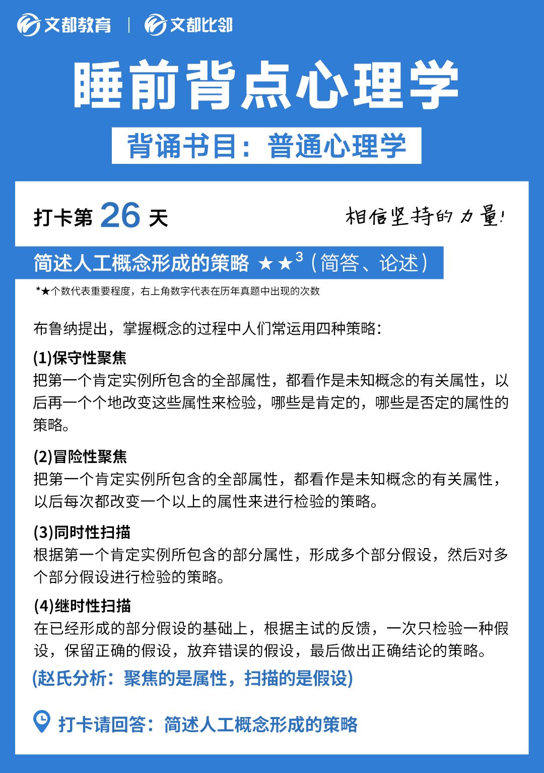 睡前背点心理学之文都考研：简述人工概念形成的策略